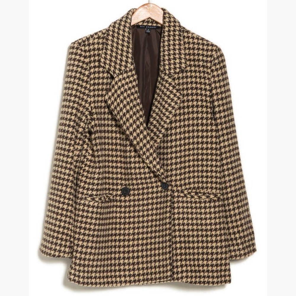 Houndstooth Notch Collar Blazer